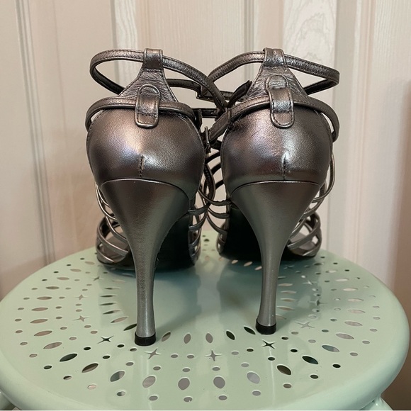 Silver Stuart Weitzman Strappy Heels Sandals 7 - Picture 3 of 9